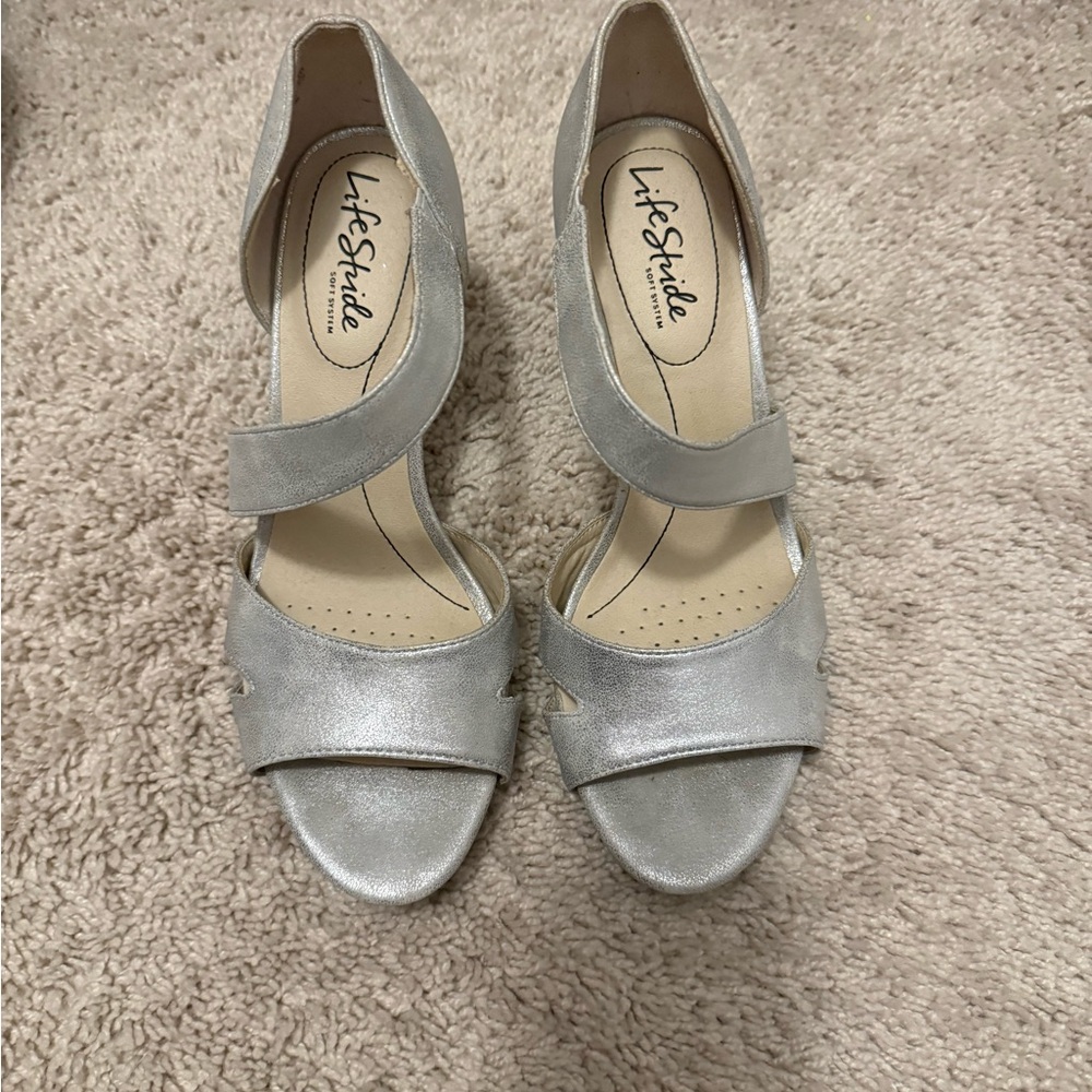 Life Stride Women's Shimmering Silver Heels